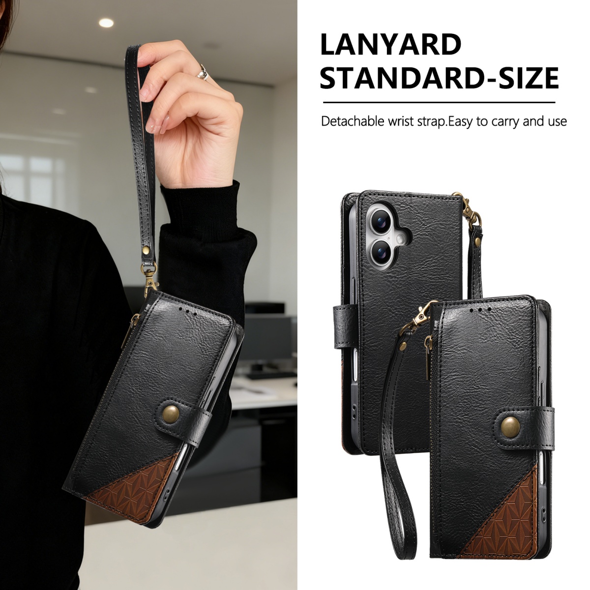 PU Leather Zipper Wrist Strap  - Leather Card Wallet reseña y precio