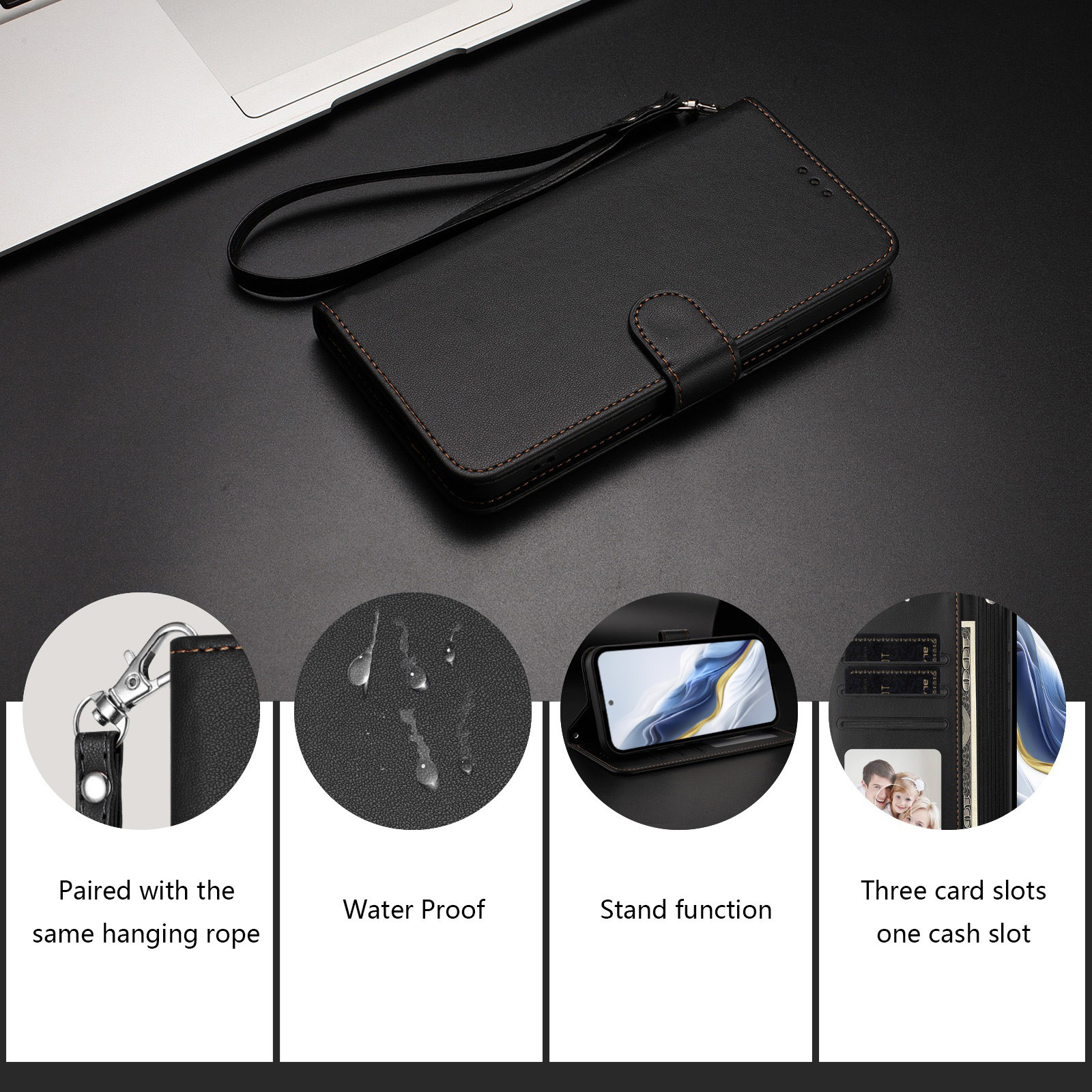 Solid Color PU Leather Lanyard - Leather Card Wallet reseña y precio