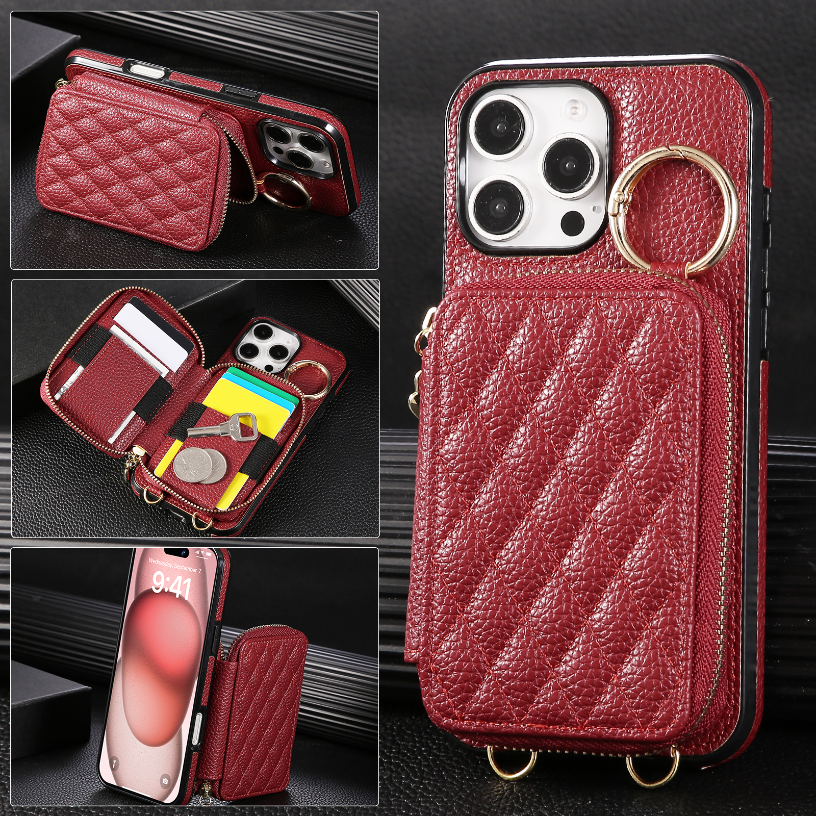 Crossbody Zipper Card Bag Wall - Leather Card Wallet reseña y precio