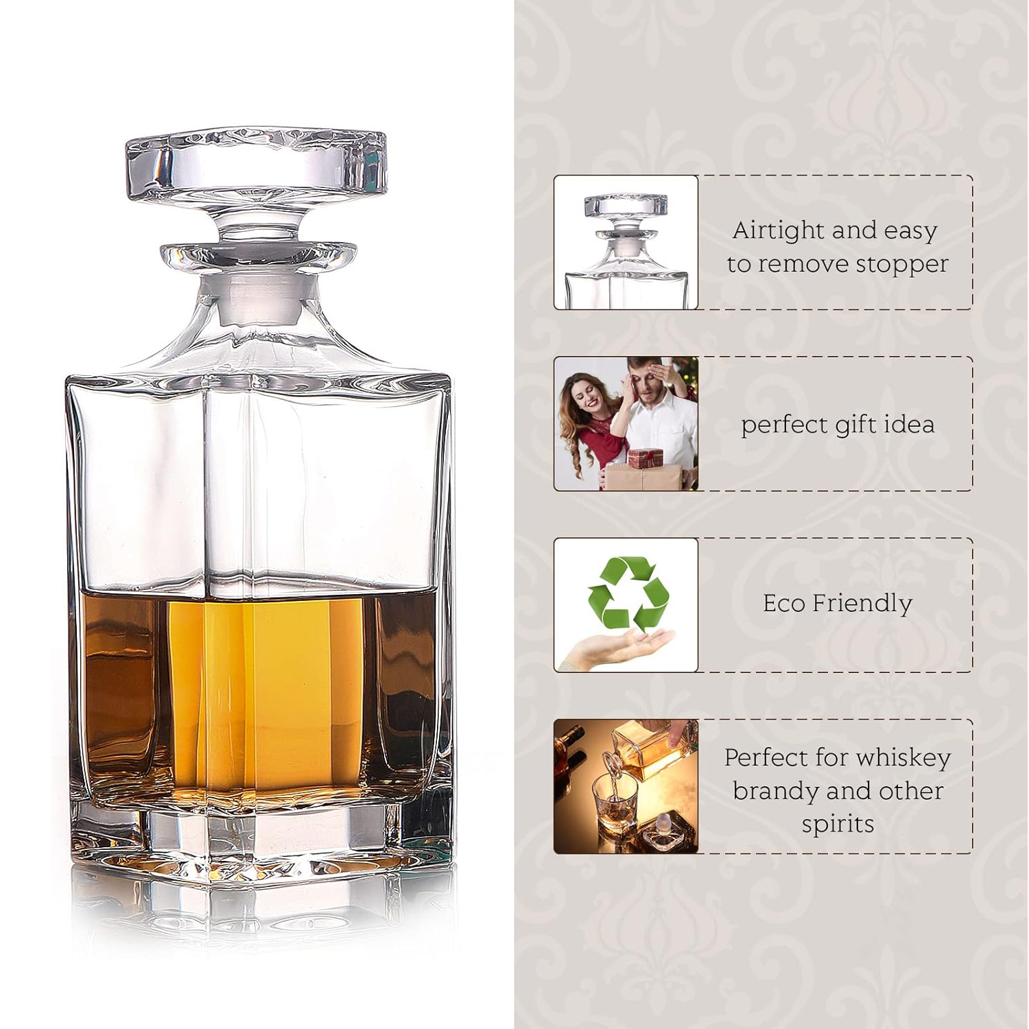 Glass Decanter - Whiskey Decan - Glass Decanter Whiskey reseña y precio